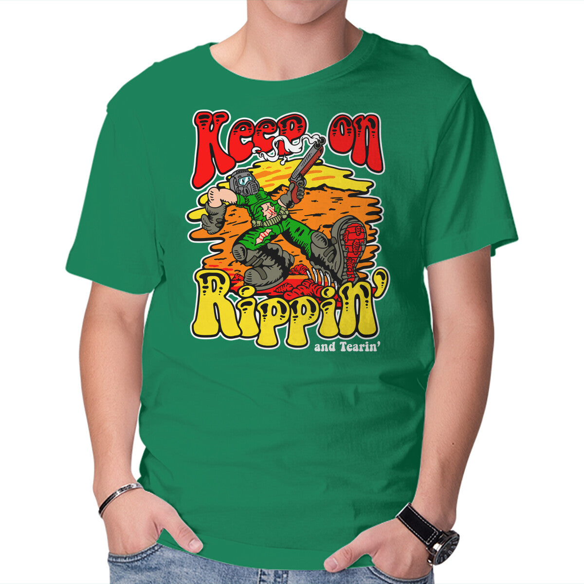 Unisex Crew Neck T-Shirt Keep On Rippin Graphic Short Sleeve Casual Tee L