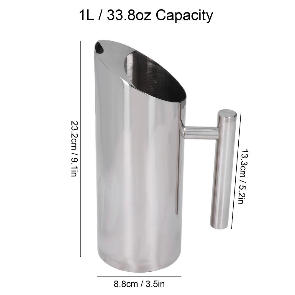 Stainless Steel Material Stainless Steel Water Pitcher Ergonomic Handle Silver Stainless Steel Water Jug 1L Capacity Ice Guard