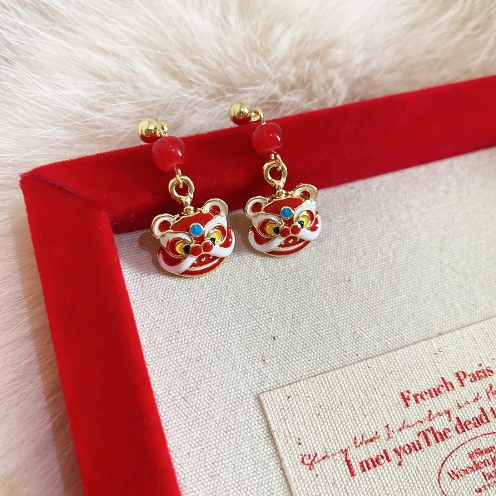 Cartoon Lion Dance Ear Studs Awakened Lion Drop Earrings Retro Tassel Lion Dance Earrings  Wedding