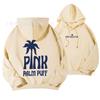 Women's Hooded Long Sleeve Drop Shoulder Pullover Sweatshirt Palm Tree "PINK PALM PUFF" Back Letter Print Casual Hoodie