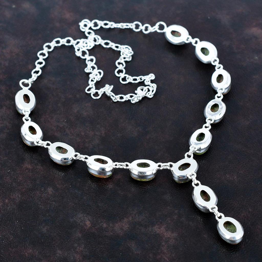 Unakite Gemstone Necklace 925 Sterling Silver Necklace Adjustable Chain Necklace Handmade Boho Jewelry Birthstone Necklace Engagement Gifts