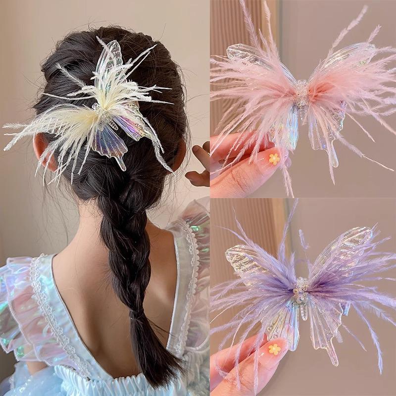 2023 Children's Butterfly Feather Hair Clips - Mermaid Princess 3D Hairpins for Girls, Baby Accessories, Headwear Jewelry