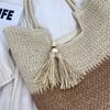 Woven Straw Tote Bag for Women Summer Beach Handbag with Tassel Decor Fashion Casual Carryall