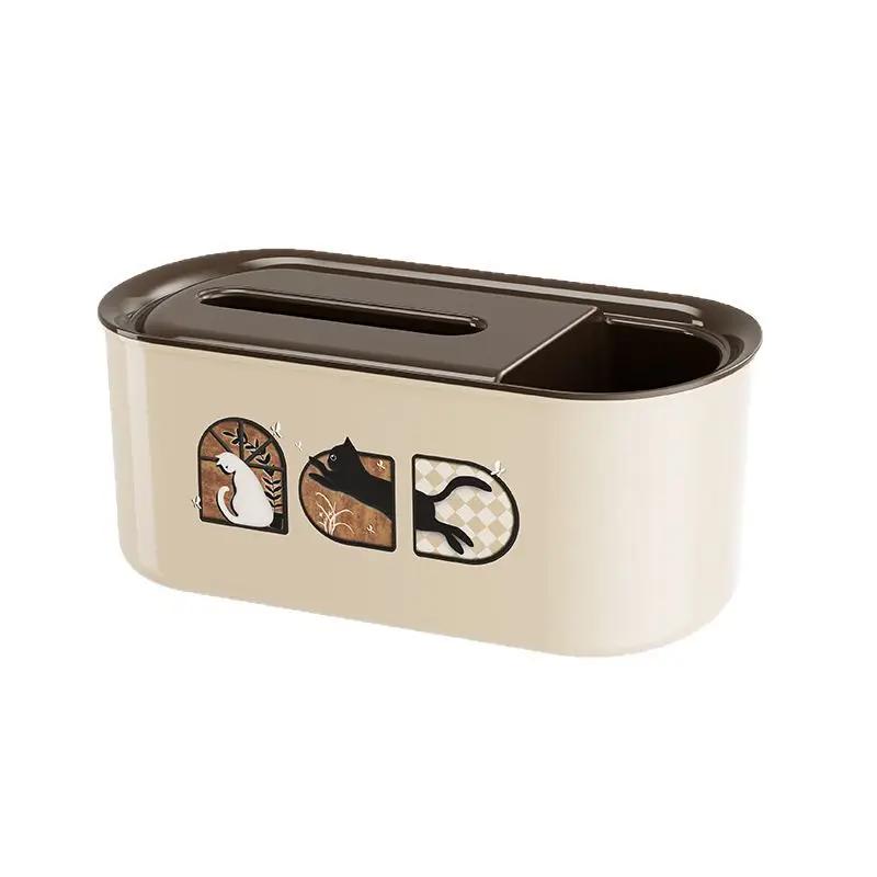 Plastic Multi-Functional Tissue Box Storage - Tissue Holder for Living Room, Bedroom, Holds Remote Controls & Sundries