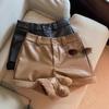Maillard Women's Spring Retro Fur Spliced PU Leather Shorts & High-End Petite Leggings