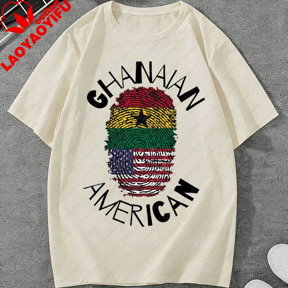 Juneteenth Ghanaian American Fingerprint Graphic TShirt Unisex Women USA Ghana Flag Heritage Pride Cotton Tops for Juneteenth Gift