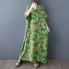 Summer Color V-neck Retro Long Skirt Cotton Linen Dress