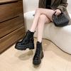 High Platform Ankle Boots Women Lace-up Combat Motorcycle Boots Classic Punk Leather Shoes Woman Thick Soles Warm Fur Snow Boots