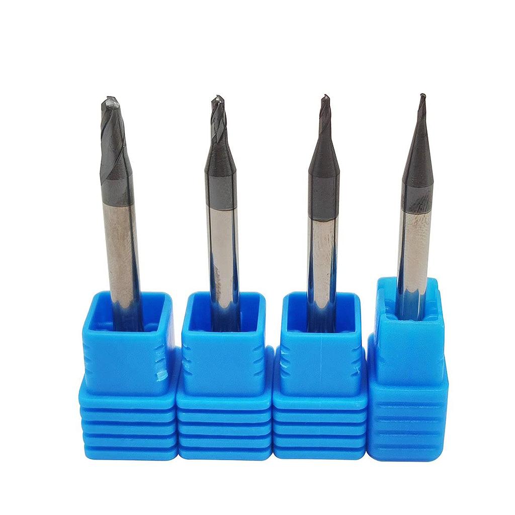 4pcs 0.5mm,0.75mm,1mm,1.5mm Ball Nose Carbide End Mill Set CNC Cutter Router Bits 2 Flute Spiral Milling Tool (4, 2F)