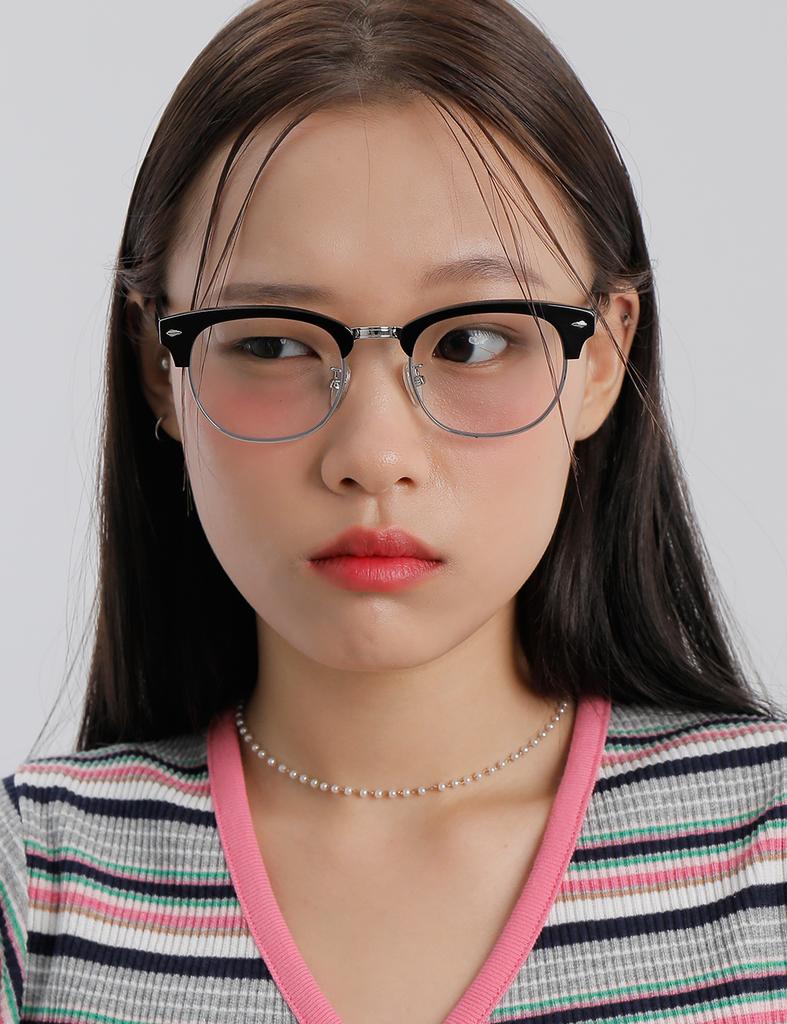 Leunehauwin June Black Silver Dr0602B Blue Light Blocking Glasses