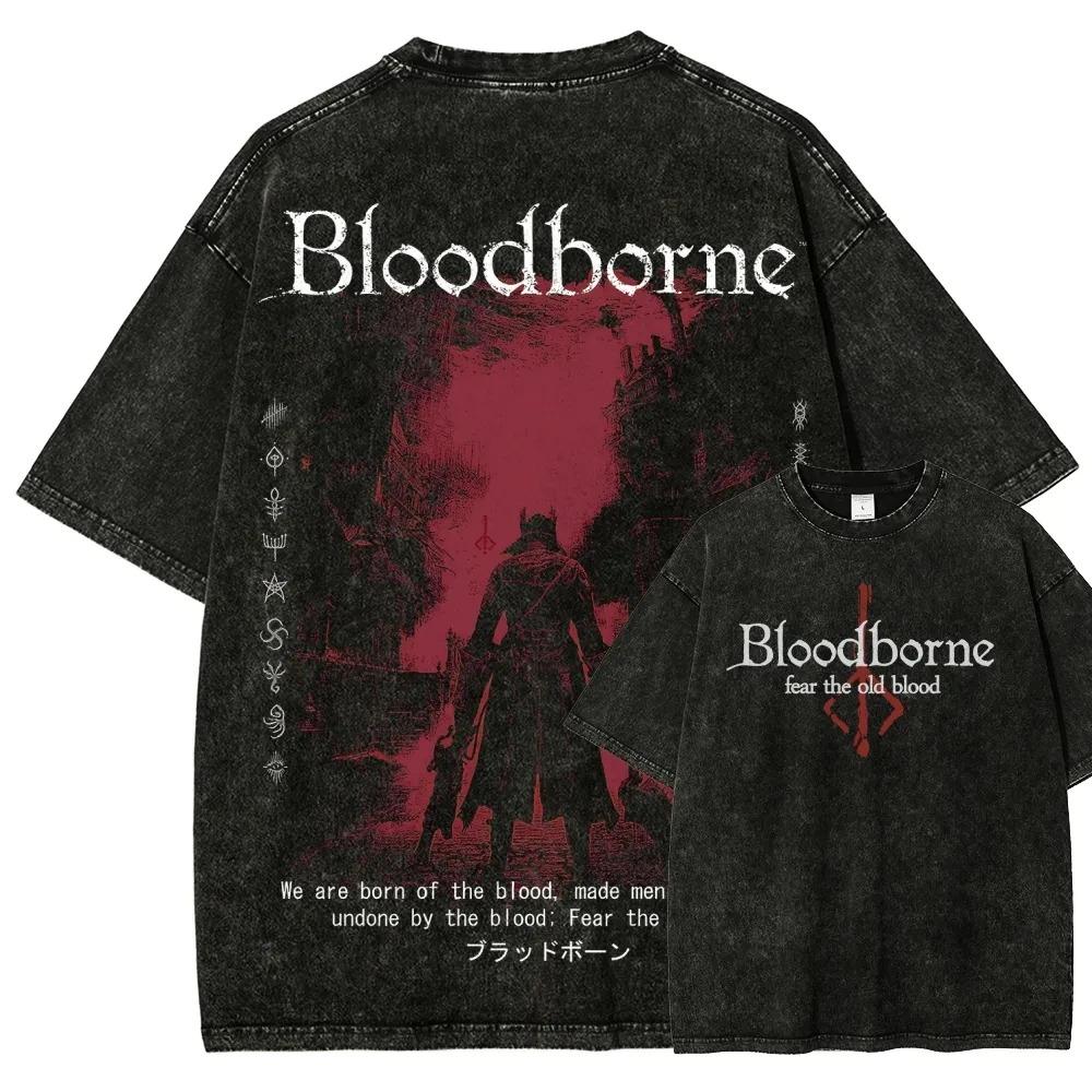 Nuova Top Moda Gioco di Ruolo d'Azione Periferiche Blood Borne T-shirt Stampata Vintage Lavata Uomo Donna Cotone Ampia Oversize Tee