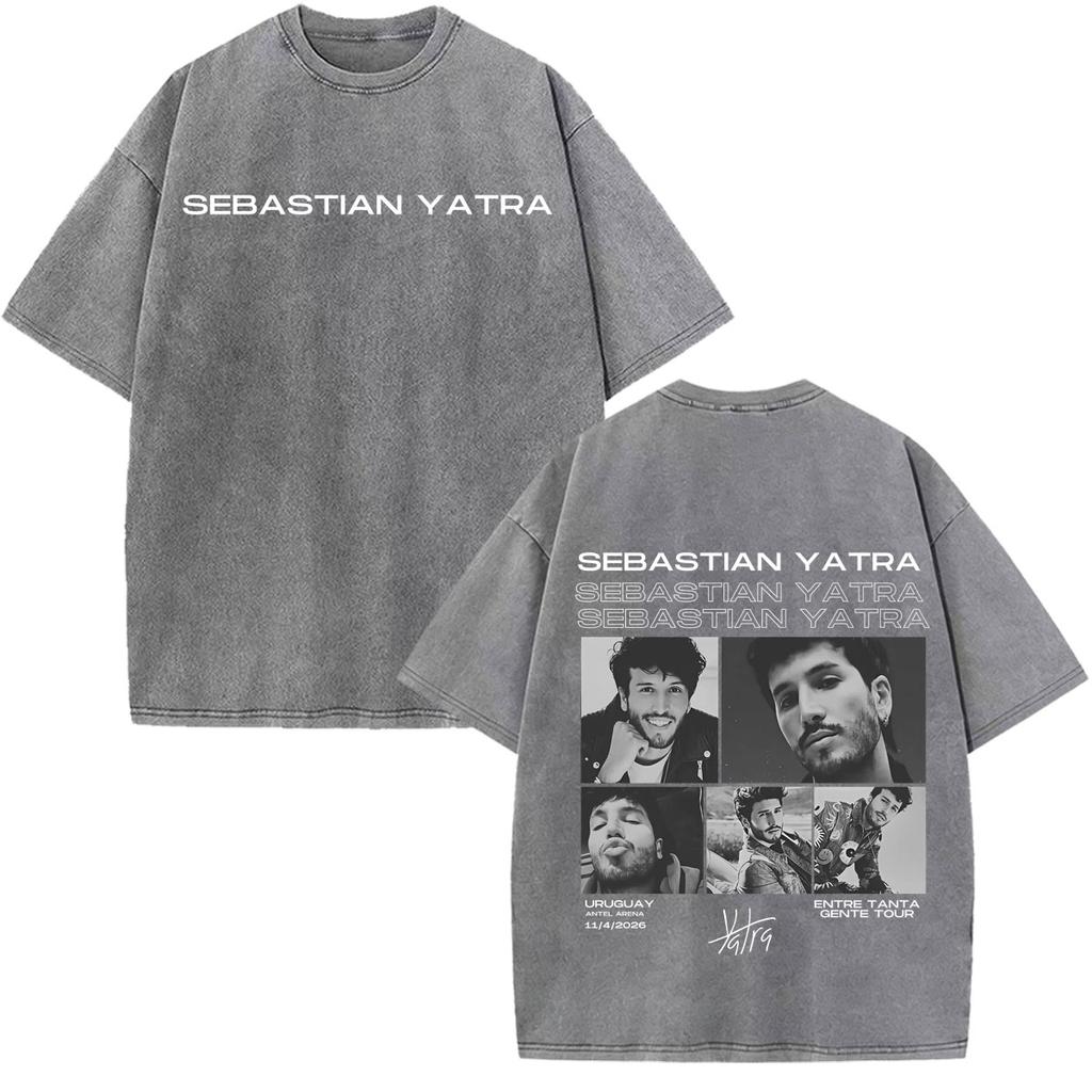 Singer SEBASTIAN YATRA Entre Tanta Gente Tour Print T Shirt Unisex Cotton Casual Vintage Washed Oversized Tshirts Streetwear