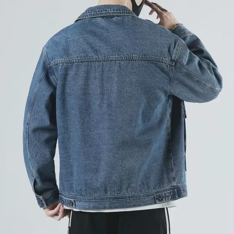 Men's Trendy Pilot Denim Jacket with Large Pockets – Spring/Autumn Loose Fit Retro Style