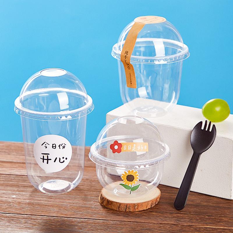 250/360/500ml Disposable Salad Cups Transparent Plastic Dessert Cups Container With Dome Lids For Ice Cream Cupcake Coffee Party