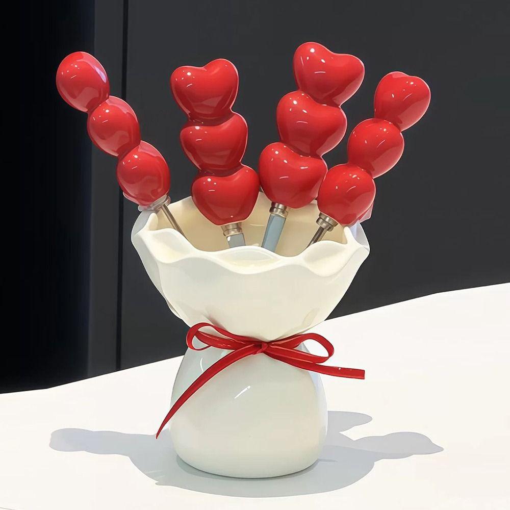 Bouquet Shape Dessert Forks with Storage Jar Creative Fruit Receipt Jar  for Tasting Salad