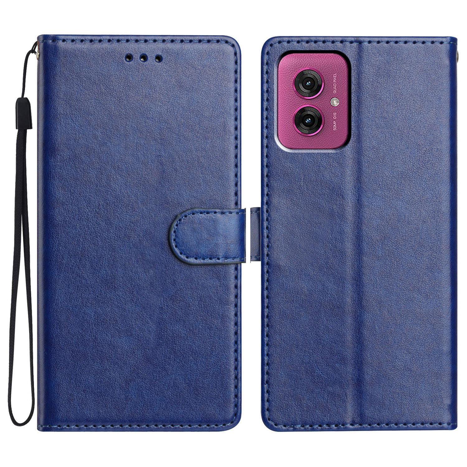 

For Motorola Moto G55 5G Leather Case Wallet Stand Phone Cover with Handy Strap Blue