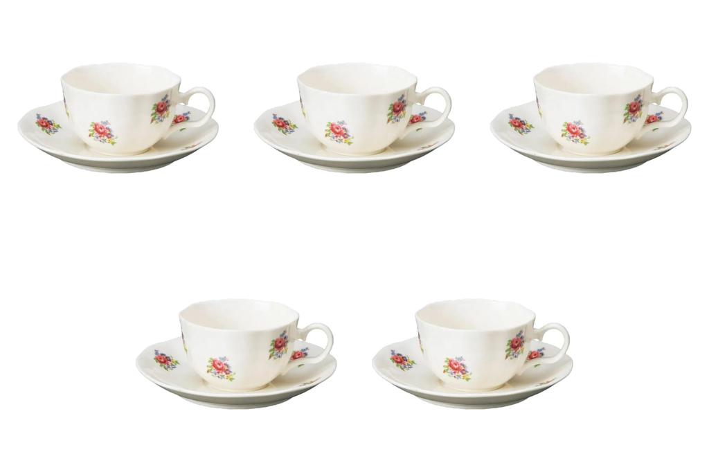 Set of 5 NB Marce Small Flower Coffee Cups and Saucers X 9 X Fuse Ware Cups and Setomonohonpo [11.5 5.5 Cm, 200cc] Saucers,