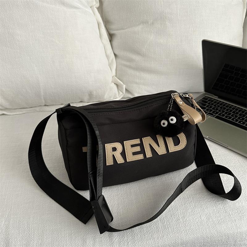 Letter Print Oxford Pillow Bag Zipper Closure Adjustable Strap Shoulder Crossbody Purse чёрный