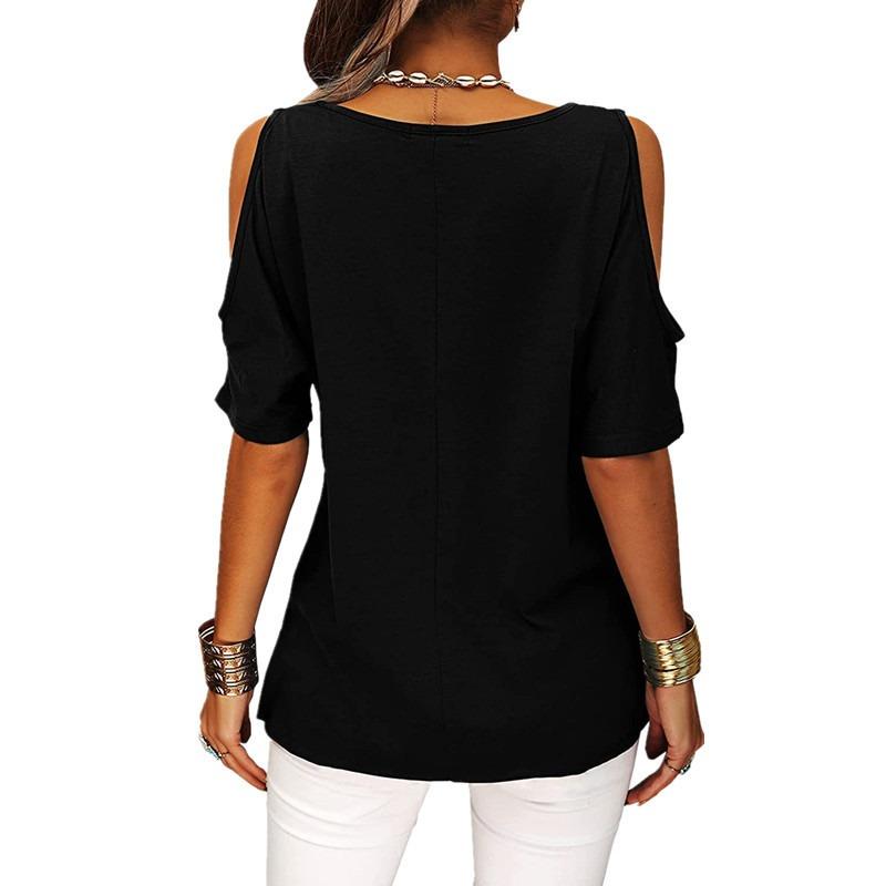 Off Shoulder Large Size Fashion Women Blouse Loose Casual Short Sleeve T-shirt for Women Solid Color O Neck Sweet Simple Office Basic Sweet Shirts