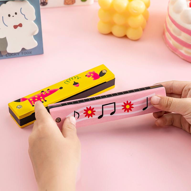 5 Stück Cartoon Holzmundharmonika Musikinstrument Spielzeug für Kinder Geburtstagsfeier Mitgebsel Give-Away Zurück in die Schule Geschenk Pinata Füller