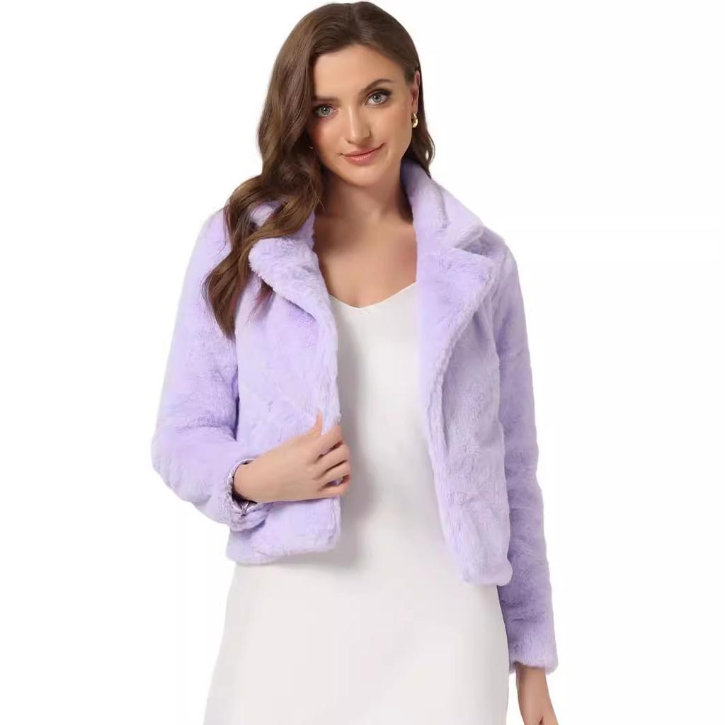 European and American new women's coat fur large size women's autumn and winter short jacket imitation rabbit fur lapel jacket top