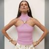Fashion Metal Ring Tank Top Women 2025 Summer Y2k Solid Sleeveless Patchwork Tops Ladies Vacation Slim Party Elegant Top