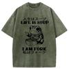 2025 Lustiges Frosch-Druck Washed T-Shirt Das Leben ist Suppe Ich bin eine Gabel Unisex T-Shirts Sommerurlaub Oversize Rundhals Kurzarm Oberteile