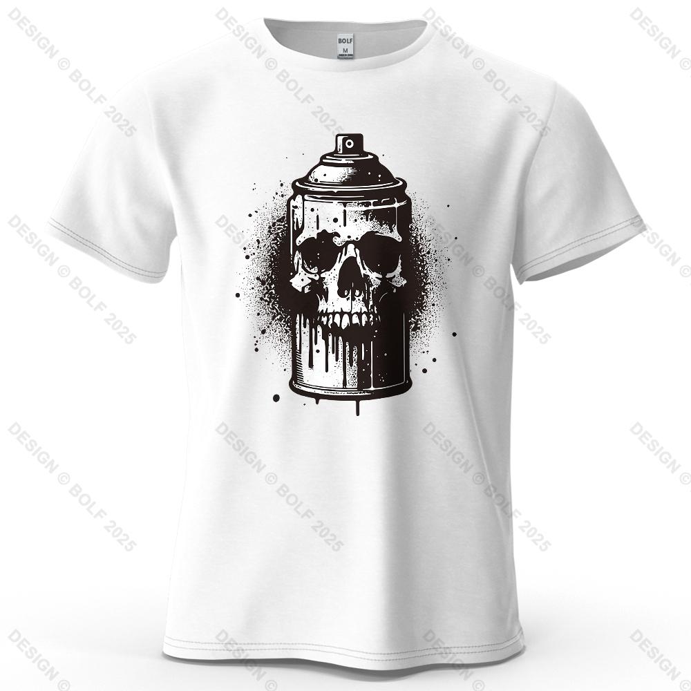 Skull Spray Can Printed Men's T-Shirt 100% Cotton Oversized Dark Graphic Tees for Women Tops Tees Casual Streetwear