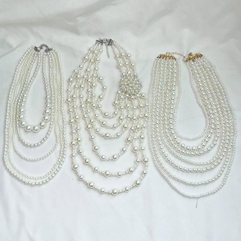 Set Elegant de Colier cu Mai Multe Șiraguri de Perle Faux și Cercei cu Mărgele pentru Femei, Set de Bijuterii Stilat pentru Pasionații de Modă