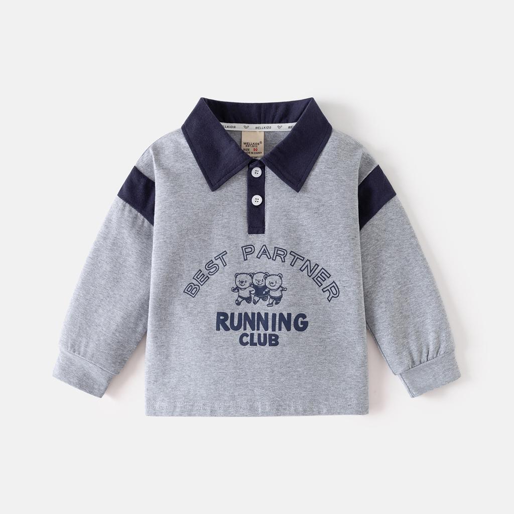 Spring children's POLO sweater new long-sleeved lapel boys thin sweater cartoon foreign top children's clothing