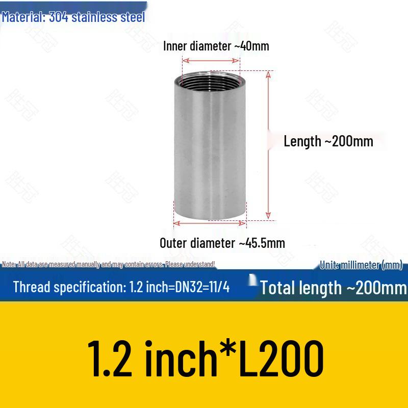 304 Stainless Steel 50MM Internal Thread Extension Pipe, 100MM Direct, 200MM Long Welding Head