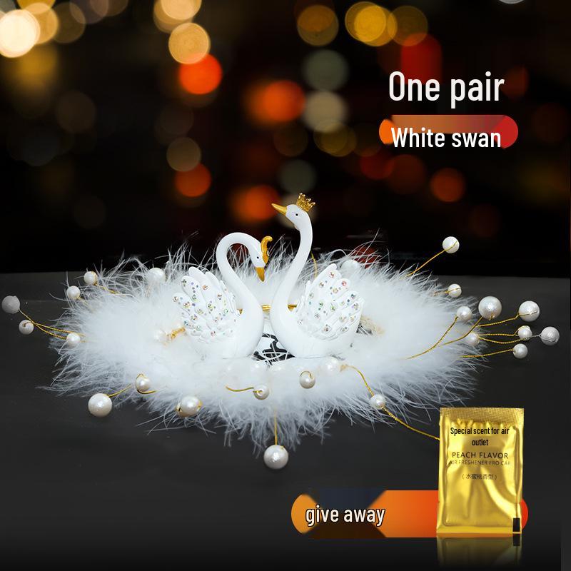 Swan Couple Rhinestone Perfume Ornament for Car Interior - Elegant Lady's Decoration