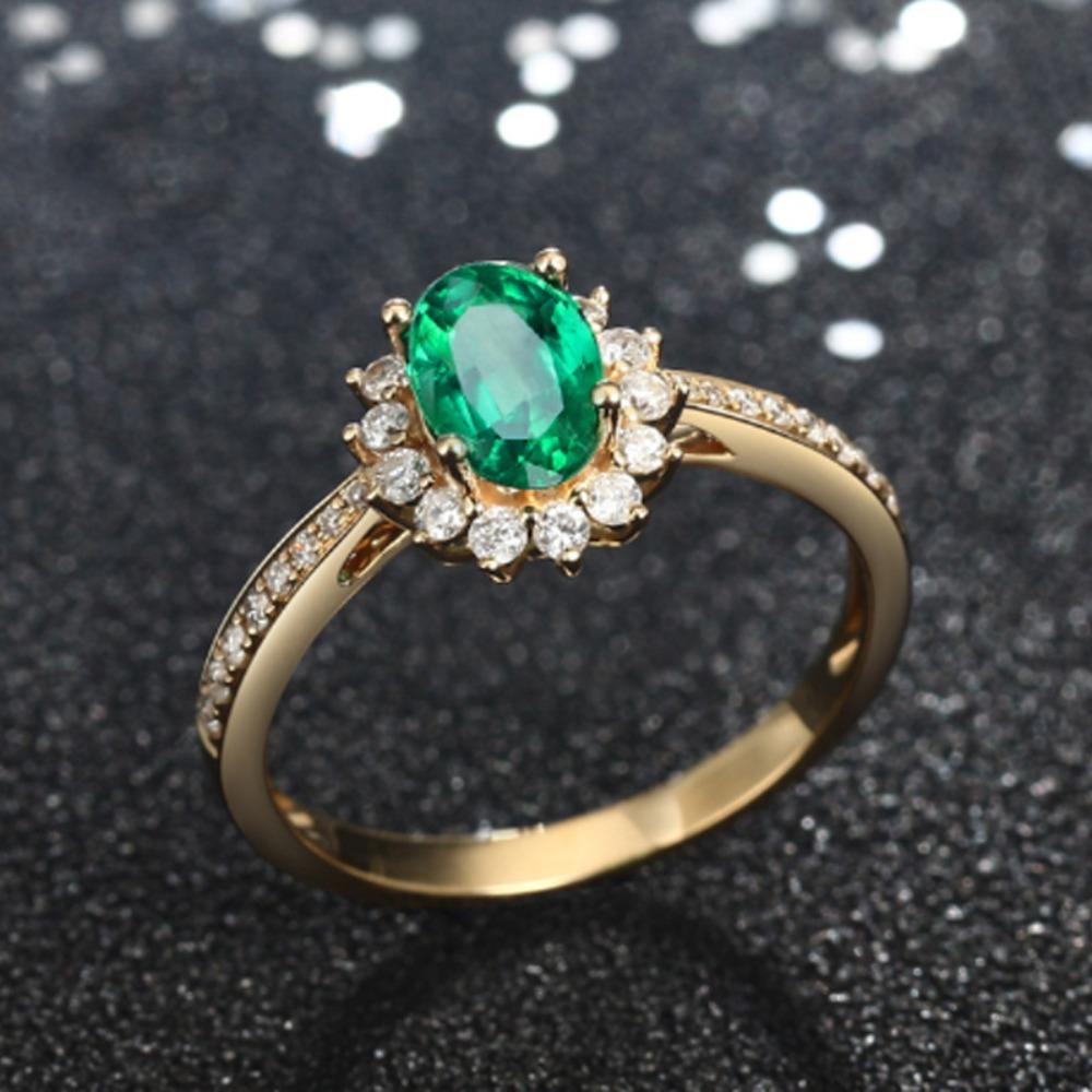 Open Ring 18K Gold Plated Emerald Gemstone Adjustable Women Fashion Jewelry Trendy European Style