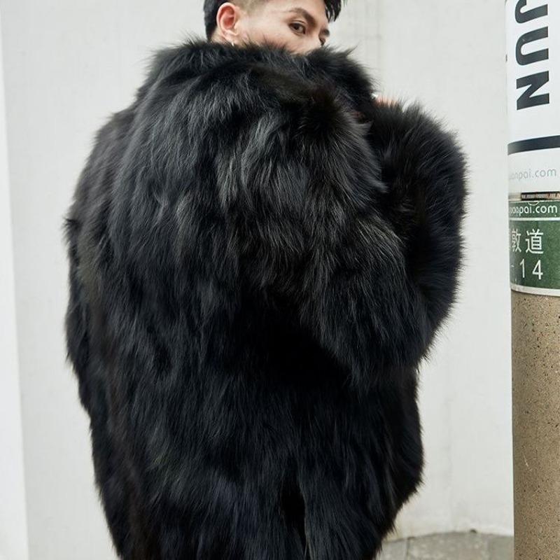 Men's Short Black Faux Fox Fur Coat Zipper Stand Collar Warm Winter Jacket