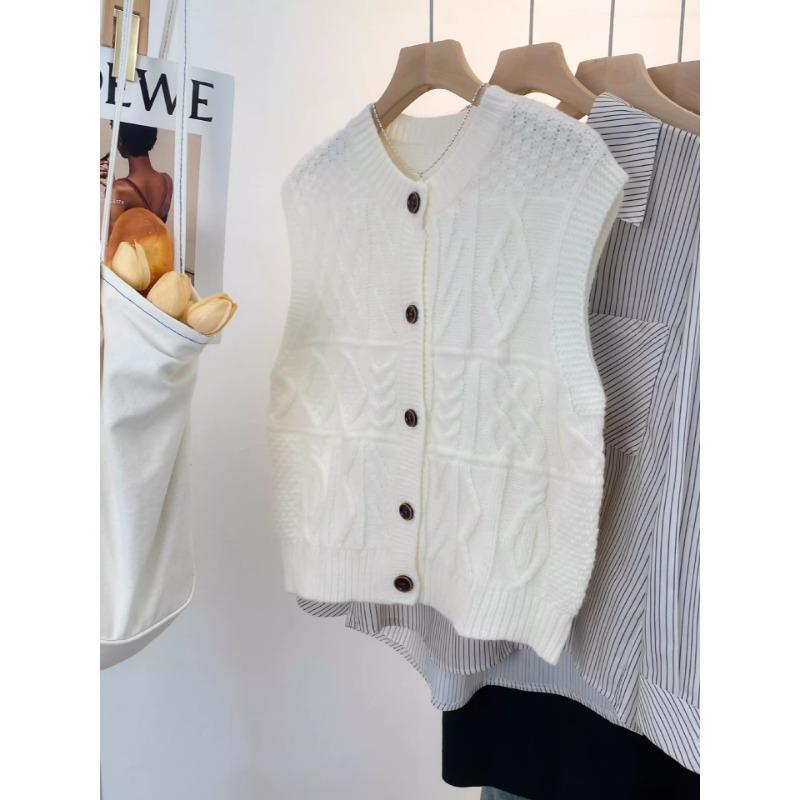 

Spring new women s clothing knitted vest women s retro twist cardigan stacked to wear high-end sweater L слоновая кость