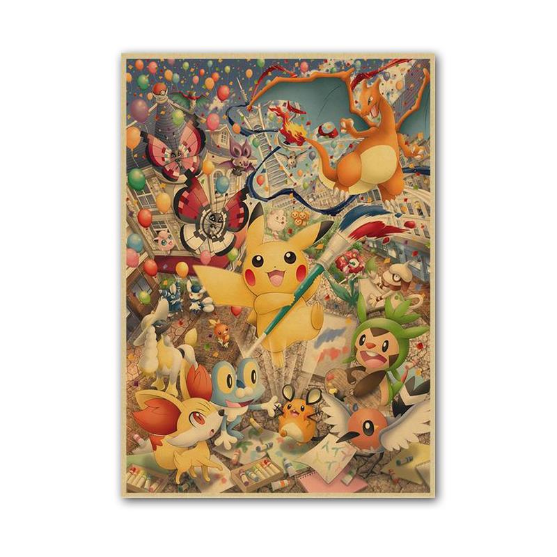 Vintage Pokemon Pikachu Squirtle Bulbasaur Poster Print Anime Canvas Painting Mural Children Bedroom Home Wall Art Decoration