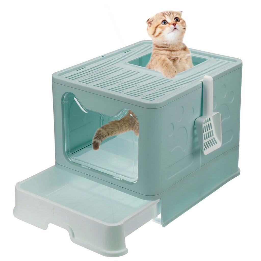 Pink/Grey/Blue Folding Cat Litter Box Enclosed Large Kitty Toilet Litter Scoop With shovel Foldable Tray