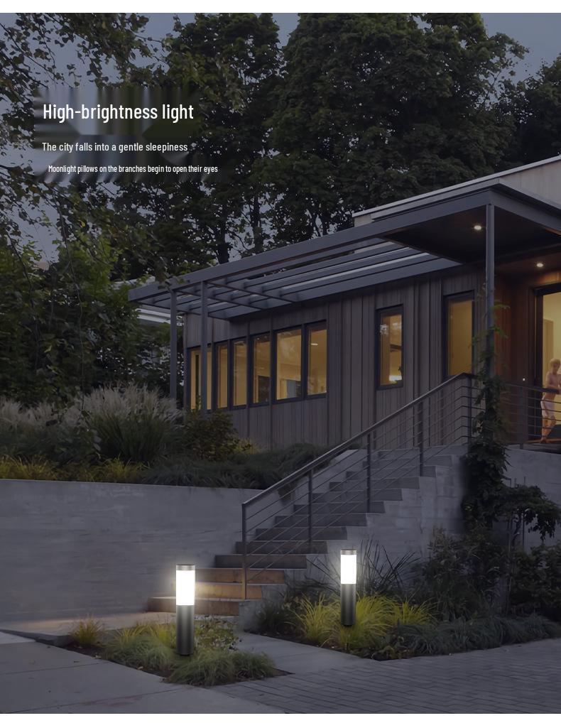 Solar LED Garden Lamp - Waterproof Outdoor Cylinder Light with Ground Stake