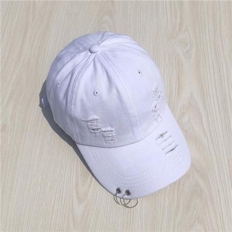 Hoop Baseballkappe Herren und Damen Sommer Einfarbige Zerrissene Denim-Kappe Street Fashion Studenten Sonnenschutz Schirmmütze Klassische Lässige Baseballkappe
