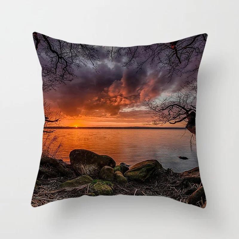 Luxury Home Decor Pillow Cover Car Living Room Sofa Cushion Cover Sunset Dusk Scenery Pattern Cushion Cover