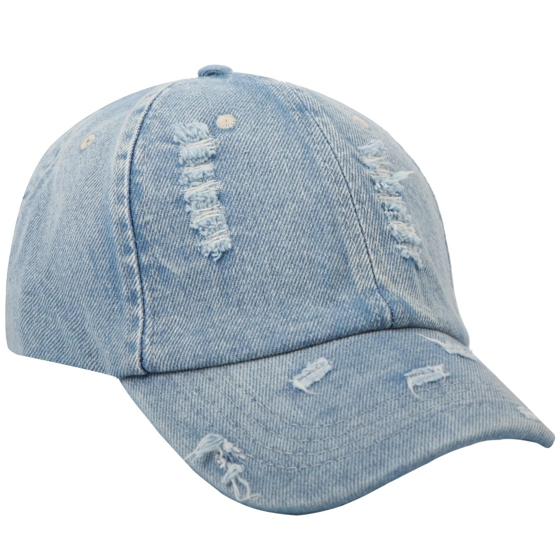 

Solid color perforated denim baseball cap with adjustable curved brim and washed duckbill cap suitable for men and women Adjustable светло-синий