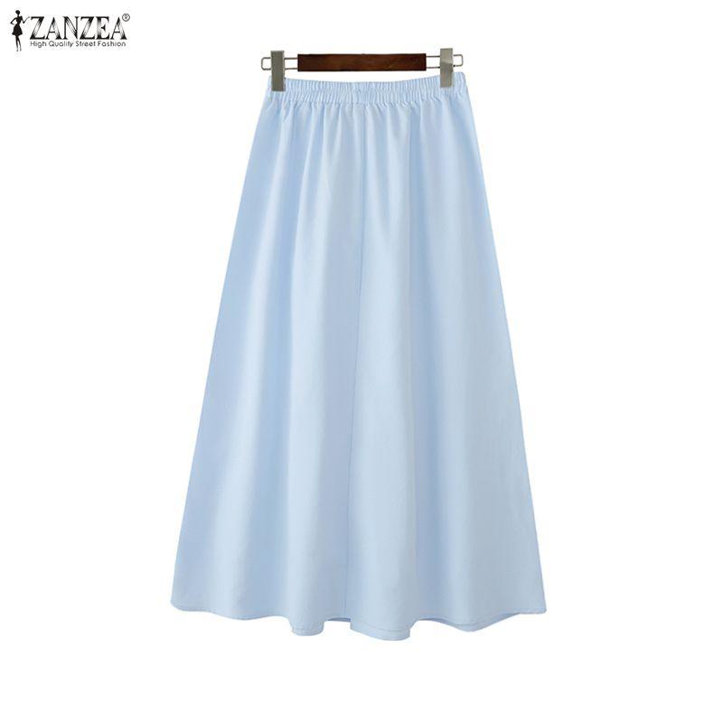 ZANZEA Damen Casual Elastische Taille Sommer Lockere Lange Röcke