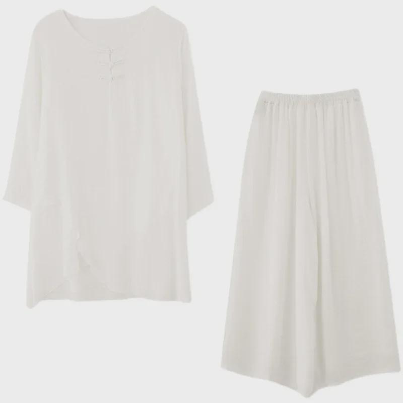 Elegantní zenový tanec dámské dvoudílné šaty v čínském stylu bílého čaje