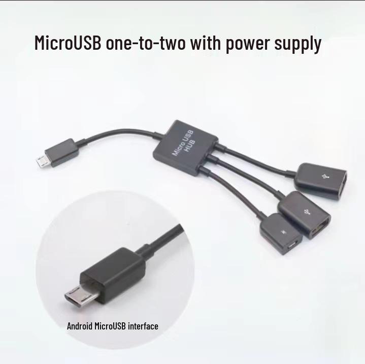 Micro USB OTG Hub Expansion Dock: One-to-Three Splitter with Power Supply for Mobile and Tablet.