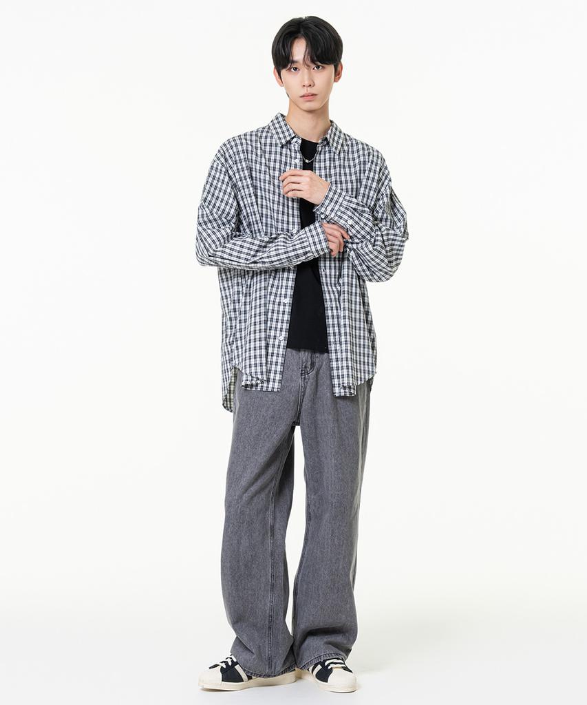 MOZMOZ Soft Basic Light Check Shirt Black
