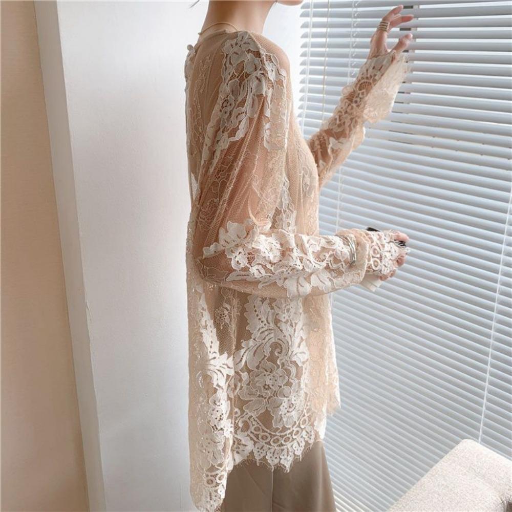 French Romantic Lace Shirt New Women's Long Sleeve Hollow Sexy Hoodie T-shirt