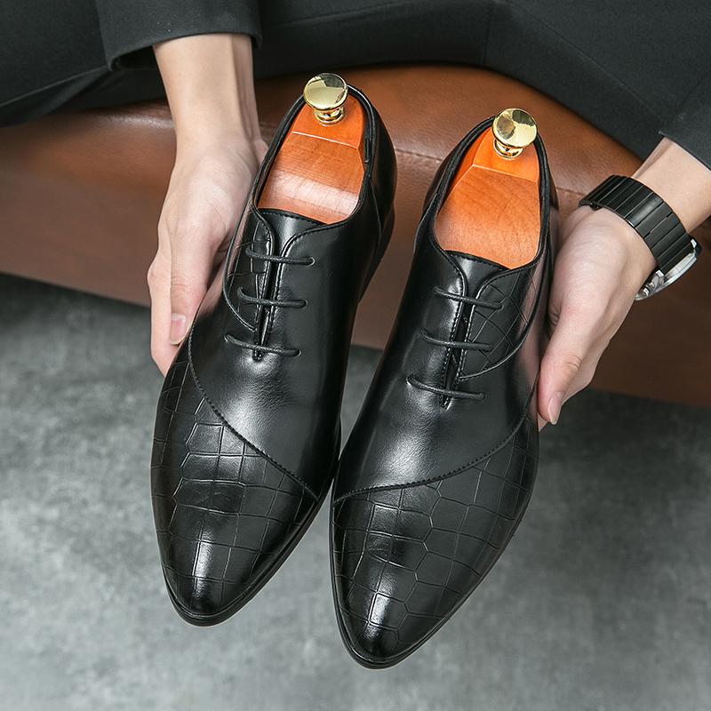 New Brown  Shoes for Men Pointed Toe Lace-up Black Men's Formal Shoes Handmade Business Size 38-48