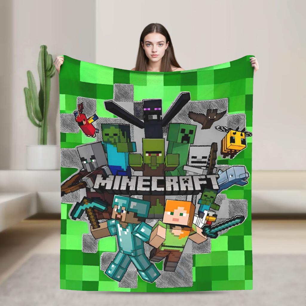 Super Soft Plush Bedding Throws Cartoon Mines Pixels Game  Blankets  For Couch Bed Camping Flannel Bedspread Bed Cover