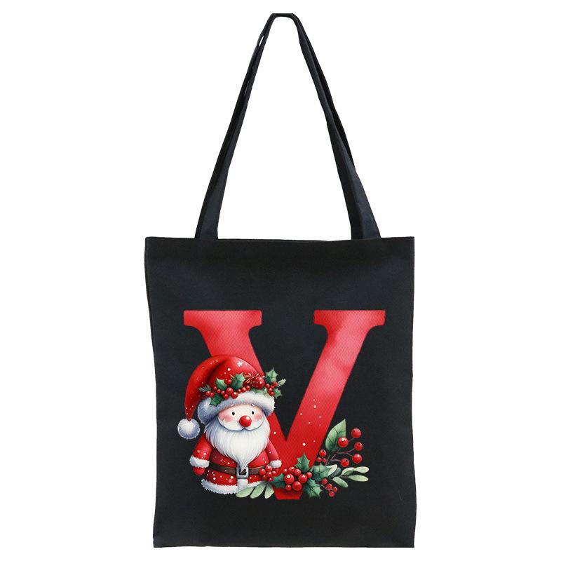 English letters A-Z Christmas number print student casual canvas tote bag