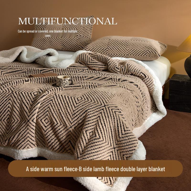 Luxury Warm Fleece Lambswool Double-sided Blanket for Home or Office